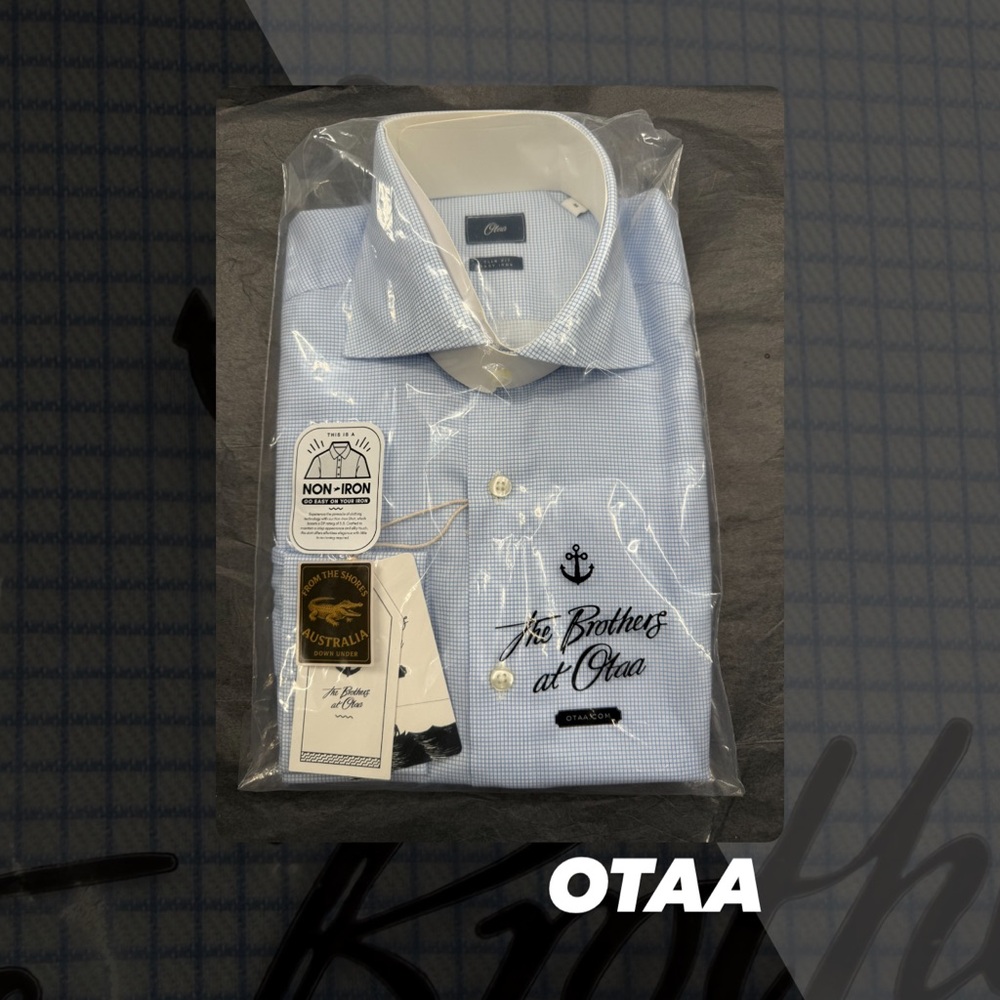 NWT Otaa Blue Check Non-Iron Slim Fit Shirt
